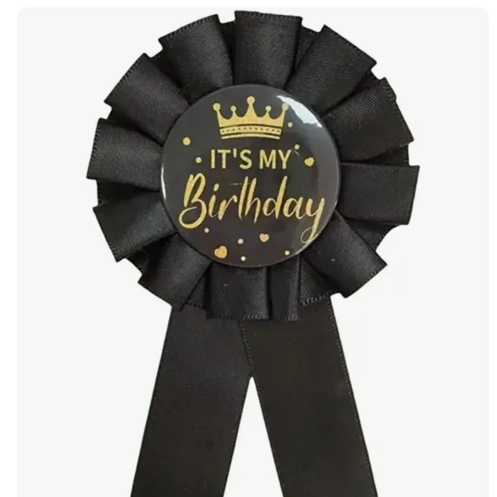 It's My Birthday Black Ribbon Badge - Party Accessory